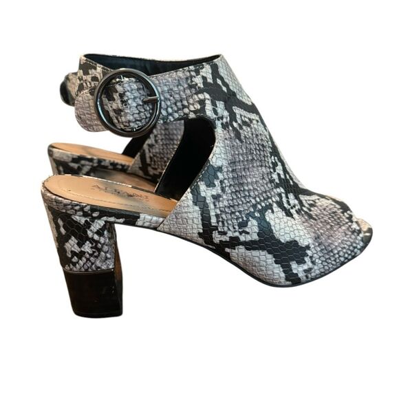 Alfani Heels Size 9.5 Black White Peep Toe 3” Block Heel Snake Print Bootie - Picture 2 of 11